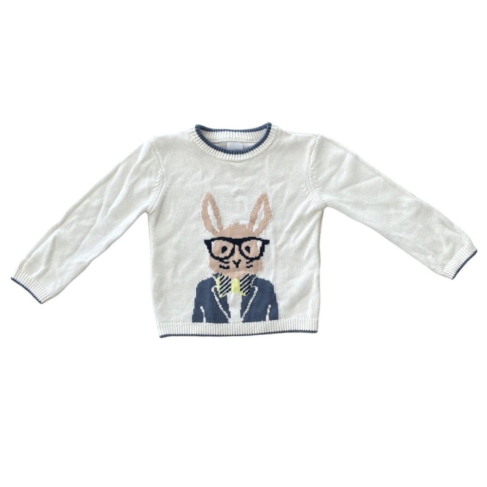 wonder nation White Kids Sweater with Bunny Graphic and Navy Trim